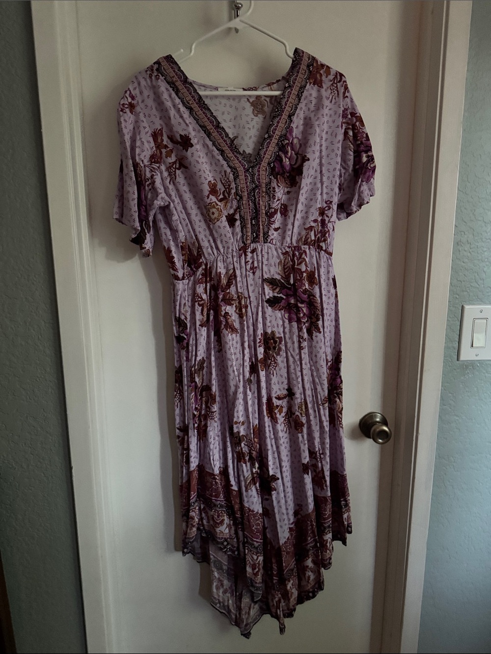 Lavender Floral High-Low V-Neck Dress
